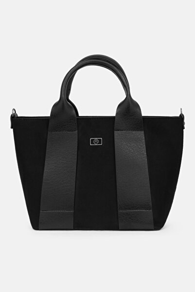 LikeMoon Women's Hand and Shoulder Bag Zippered Black Suede Leather Bag
