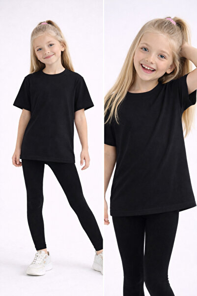 genosha طقم بنطلون ضيق وتي شيرت للفتيات/ طقم الأم والابنة بدون طباعة