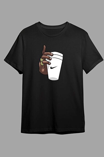 sor sign Oversized T-Shirt with a Printed Cup Design on the Sleeve