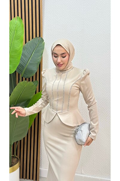 modasusev Mira Stone-Tailored Hijab Evening Dress
