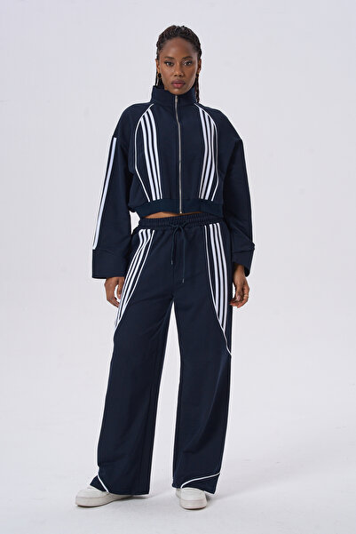 HANIQA Relaxed Fit Casual Striped Tracksuit Set
