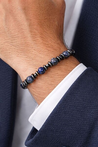 Agatella Tasarım Lapis Lazuli & Hematite Natural Stone Men's Bracelet |   Sty...