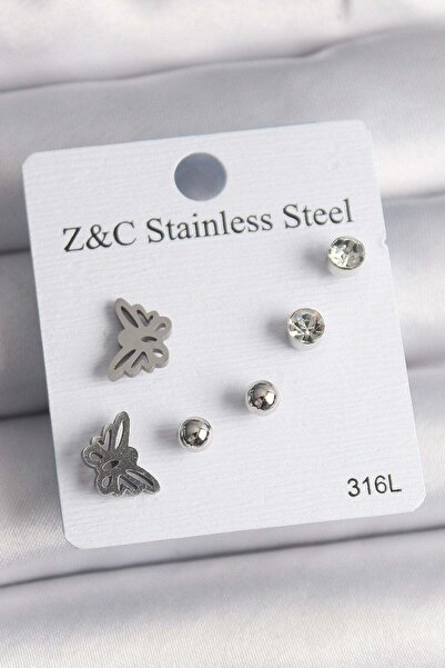 Inure Jewelry 316L Steel Silver Color Zircon Stone Butterfly Model Women's Ea...