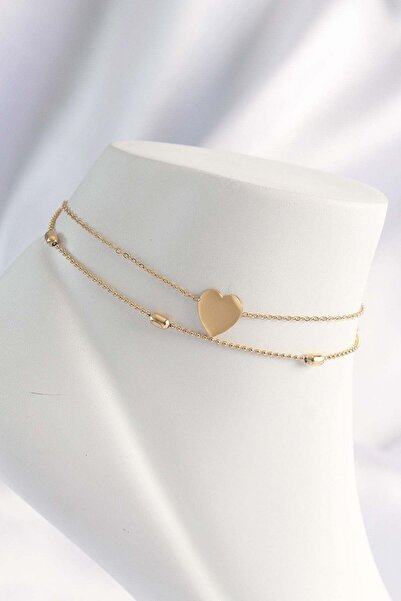 Inure Jewelry 316L Steel Gold Color Heart Designed 2-Piece Anklet