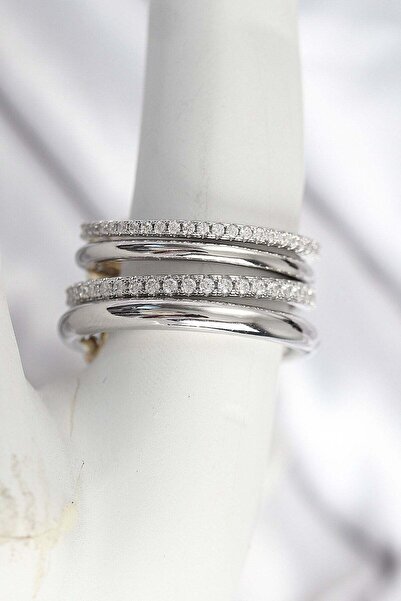 Inure Jewelry Brass Silver Color Zircon Stone 4-Piece Women's Ring