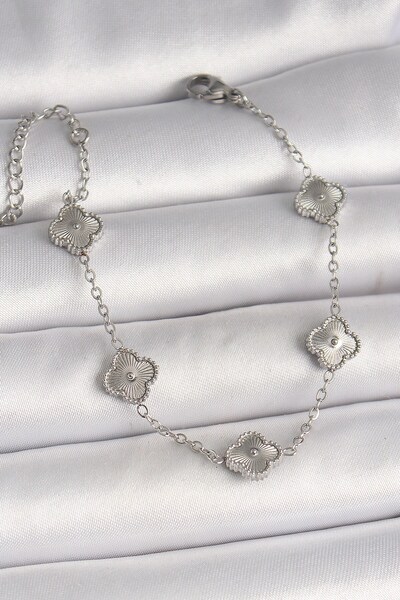 Inure Jewelry سوار نسائي من الفولاذ 316L بلون فضي منقوش بتصميم البرسيم للأولا...