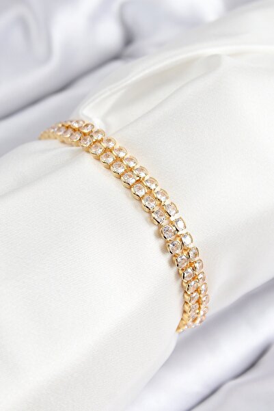 Inure Jewelry Brass Zircon Stone Double Row Model Gold Color Elevator Women's...