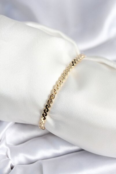 Inure Jewelry Brass Gold Color Flat Chain Model Women's Bracelet
