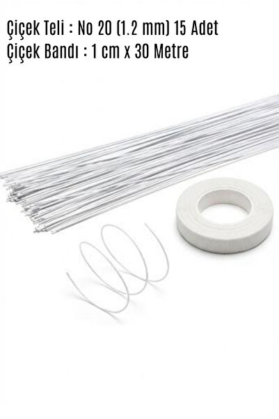 ASL ArtPaper Çiçek Teli Beyaz No: 20 (1.2 mm) 15 Adet 60 cm ve Beyaz Çiçek Ba...