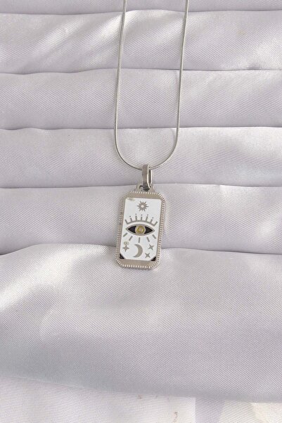 Inure Jewelry 316L الصلب الفضة اللون الأبيض المينا العين الشكل قلادة التارو
