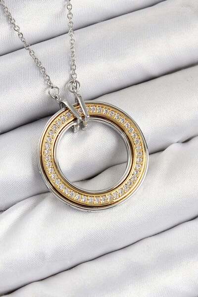 Inure Jewelry قلادة نسائية من الفولاذ 316L بحجر الزركون الدوار باللون الذهبي ...