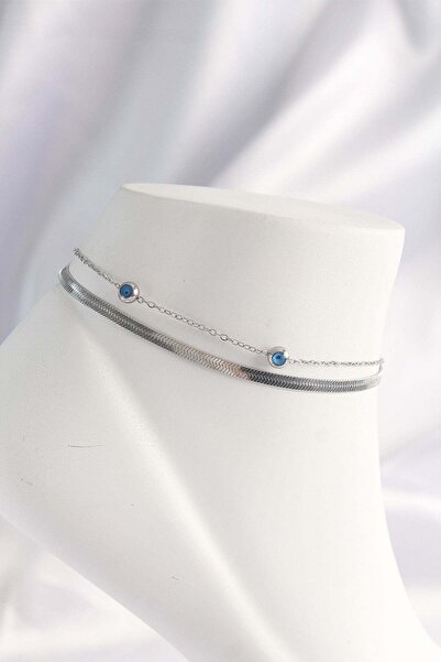 Inure Jewelry 316L فولاذ فضي اللون خرز عين الشر تصميم خلخال مكون من قطعتين