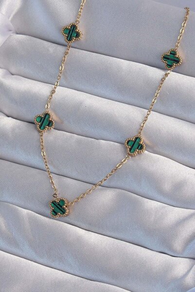 Inure Jewelry 316L الصلب لون الذهب الحد الأدنى قلادة البرسيم المينا الخضراء
