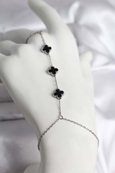 Inure Jewelry ساعة نسائية من الفولاذ 316L بلون فضي وتصميم البرسيم الأسود