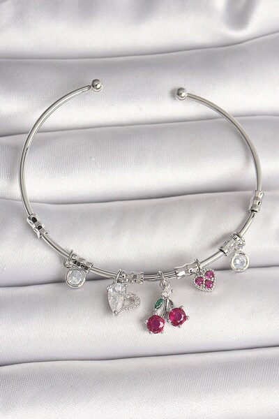 Inure Jewelry النحاس الفضة اللون استرخى الكرز الشكل القلب التفاصيل سحر المرأة...