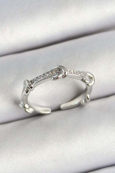 Inure Jewelry Silver Color Adjustable Women's Ring with Brass Knot Figure Zir...