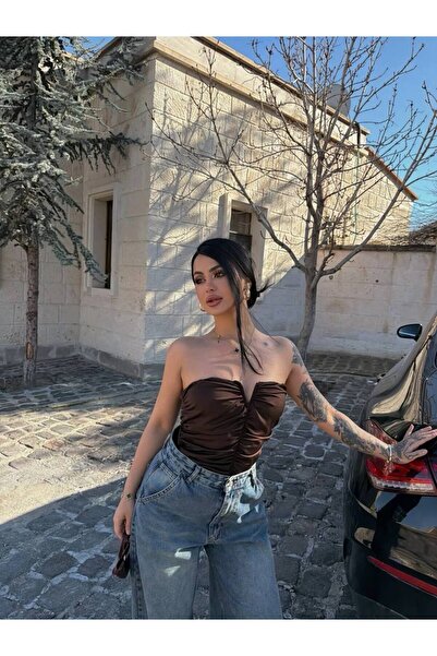 ARK MAĞAZALARI Strapless Gathered Bustier Stretchy Fit Summer Women's Blouse