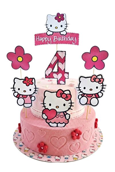 telaşe memuru Hello Kitty Pasta Süsü ve Hello Kity Temalı 4 Yaş Doğum Günü Ko...