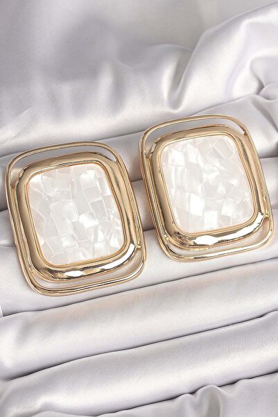 Inure Jewelry Brass Gold Color White Enameled Square Model Women's Earrings