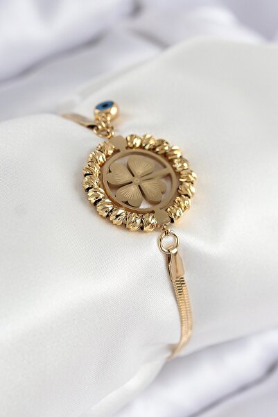 Inure Jewelry 316L Steel Evil Eye Bead Detailed Clover Model Italian Chain Go...