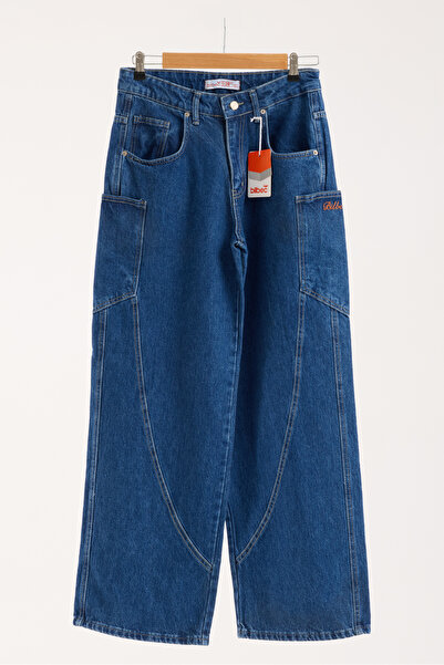 KOTOLOG Y2K Unisex Blue Washed Bilbec Embroidery Stitching Detail Baggy Jean