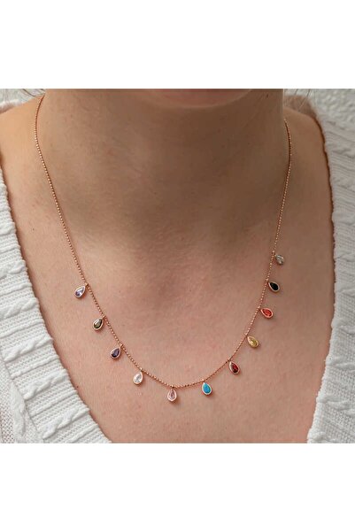 Inure Jewelry Gümüş Renkli Damla Taşlı Şans Kadın Kolye