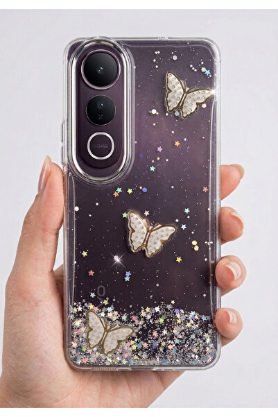 Rivor Vivo V50 Lite Compatible Case with Camera Protrusion, Silvery Butterfly...