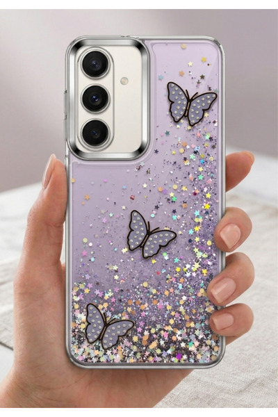 Rivor Galaxy S26 Uyumlu Kılıf Kamera Çıkıntılı Simli Kelebek Kabartmalı Desen...