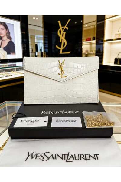 Lou Puffer Toy YSL Shoulder Bag in Quilted Leather White Croc Embossed Leathe...