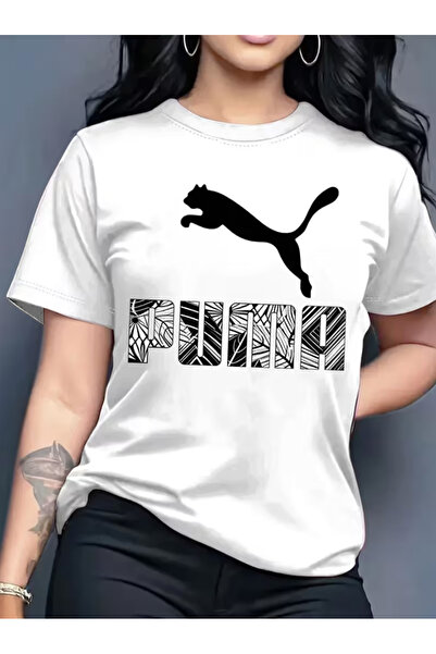 LİNA06 Elegant and Stylish Printed Pattern Women's Crew Neck Pullover T-shirt