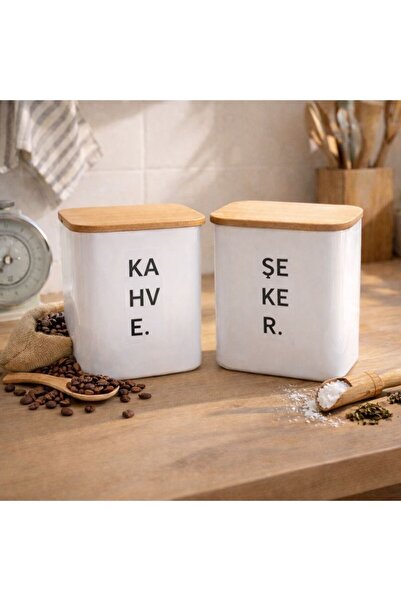 BuradaBuldun 2-Piece 1.5 Lt Wooden Vacuum Storage Container with Lid (Plastic)