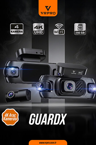 VRPRO GUARDX 4 Kameralı 4K UHD Wi-Fi Akıllı Araç Kamerası - 24 Saat Park İzleme & 256GB Destek