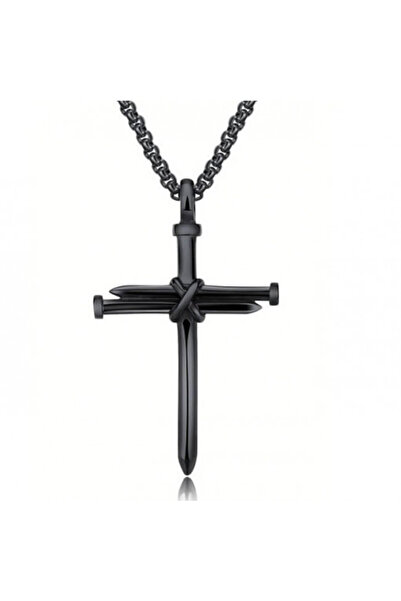 OutfitModa Men's Stainless Steel Black Cross Necklace – Modern Gift For Him