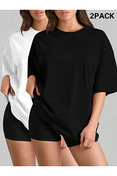 DEZZİİ Σετ με 2 μπλουζάκια σε λευκό και μαύρο χρώμα, oversize