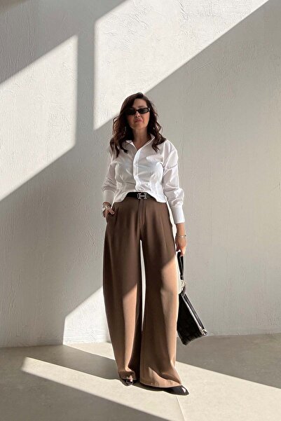 ELVAN TOLON Camel Draped Fabric Trousers