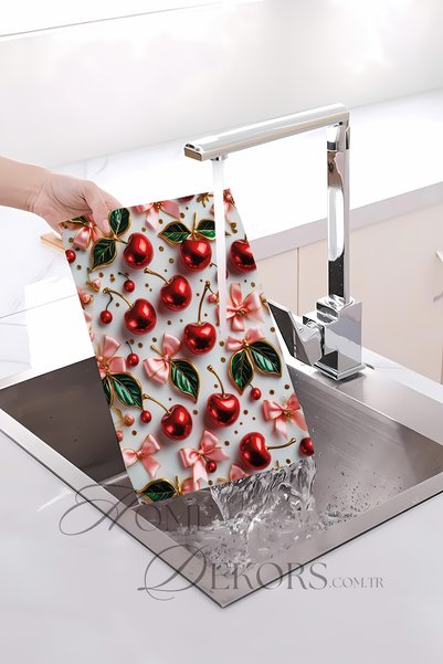home dekors Bright Red Cherries, Glass Cutting Board and Presentation Tray - Hygienic and Durable 35X25 cm