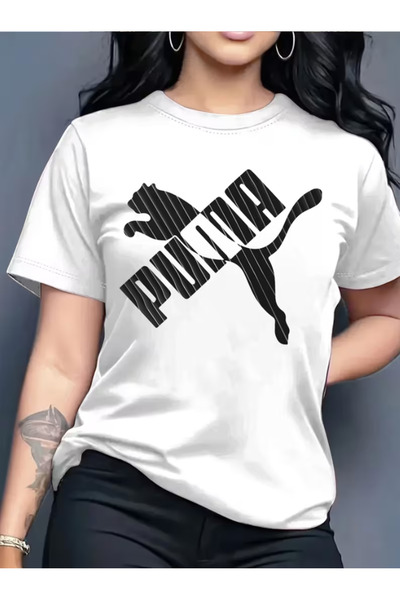 LİNA06 Elegant And Stylish Printed Women'S Crew Neck Pullover T-Shirt | Casua...