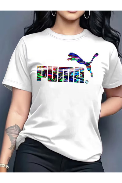 LİNA06 Elegant And Stylish Printed Women'S Crew Neck Pullover T-Shirt | Casua...