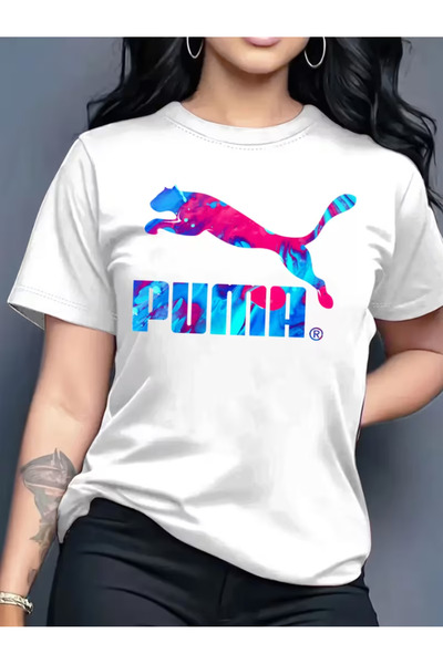 LİNA06 Elegant and Stylish Printed Pattern Women's Crew Neck Pullover T-shirt