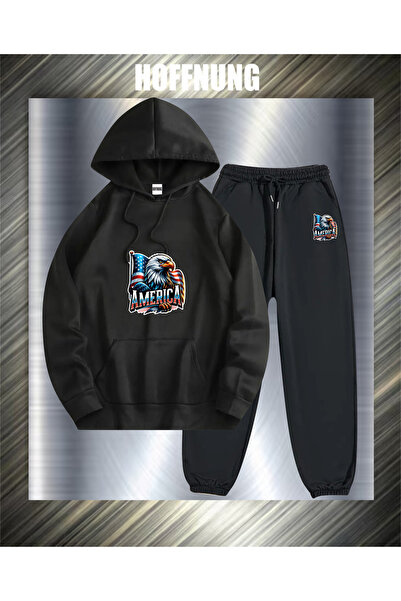 HOFFNUNG Unisex Casual Tracksuit Set Flag Eagle America Outdoor Full Hoodie