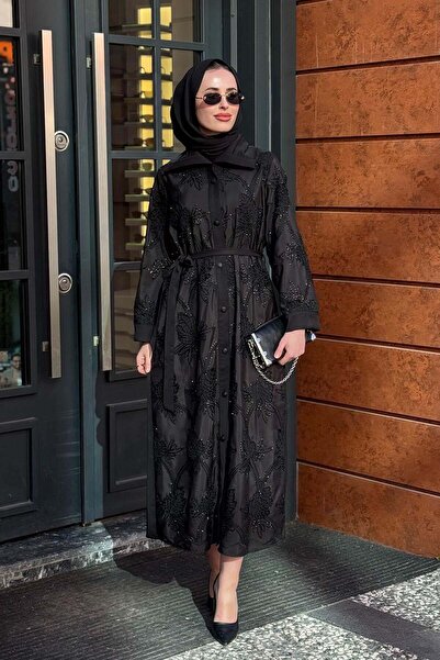 FUAT GÜRSEN Lazer Kesim Boncuk İşlemeli Elbise