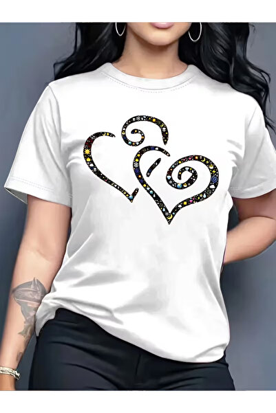 LİNA06 Graphic Print T-shirt, Short Sleeve Crew Neck Casual Top for Summer & ...