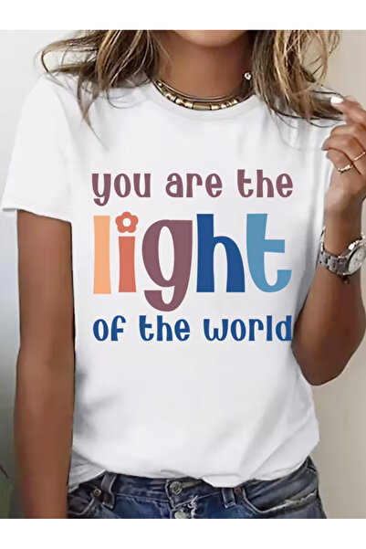 LİNA06 Graphic Print T-shirt, Short Sleeve Crew Neck Casual Top for Summer & ...