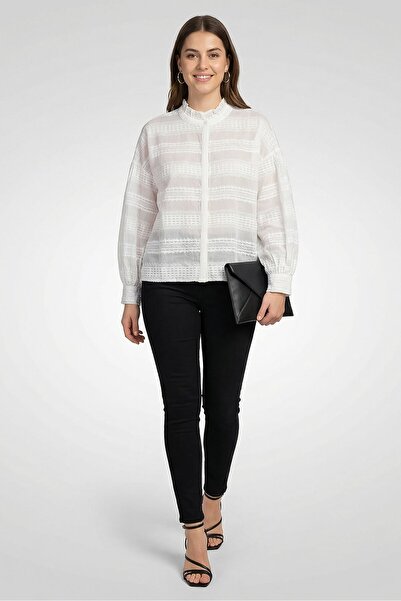 Maje Women Ruffle Collar Embroidered Long Sleeve Shirt, White