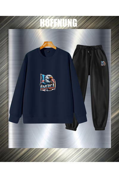 HOFFNUNG Unisex Casual Tracksuit Set Flag Eagle America Outdoor Full Sweatshirt