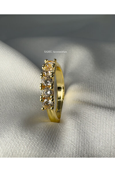 Samu Accessories Classic Steel Ring with 5 Stones - Golden Classic Five-Stone...