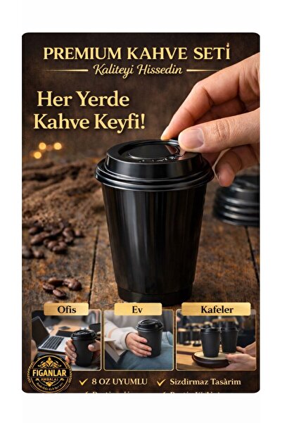 figanlar ambalaj Premium Kahve Seti 8 Oz Karton Bardak Kapaklı Ahşap Karıştır...