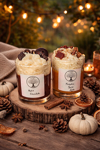 Tomris Hatun 2'li Set; Pumpkin Spice Latte ve Hot Chocolate Mum, Soya Wax Mum...