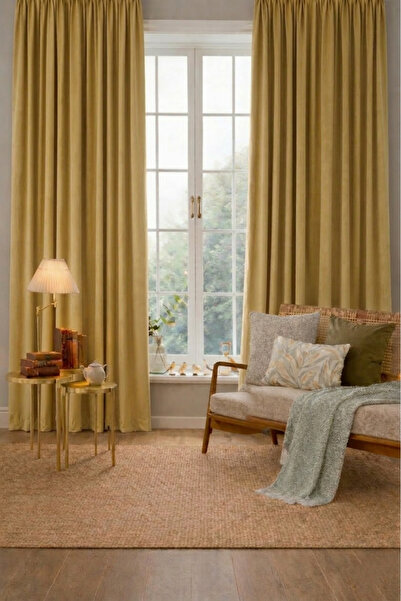 Wowlays Home Κουρτίνα ηλιοπροστασίας με χοντρή υφή σε χρώμα μουστάρδας, με απ...