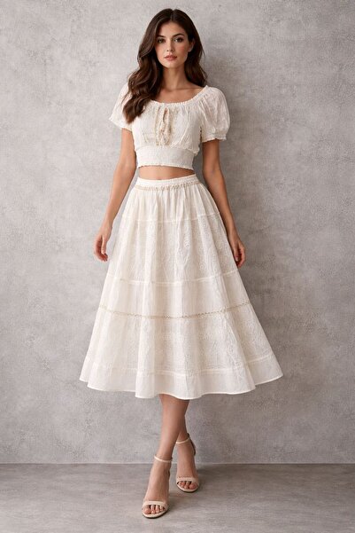 Generic Mid-length Skirt Set with Short Sleeve Blouse